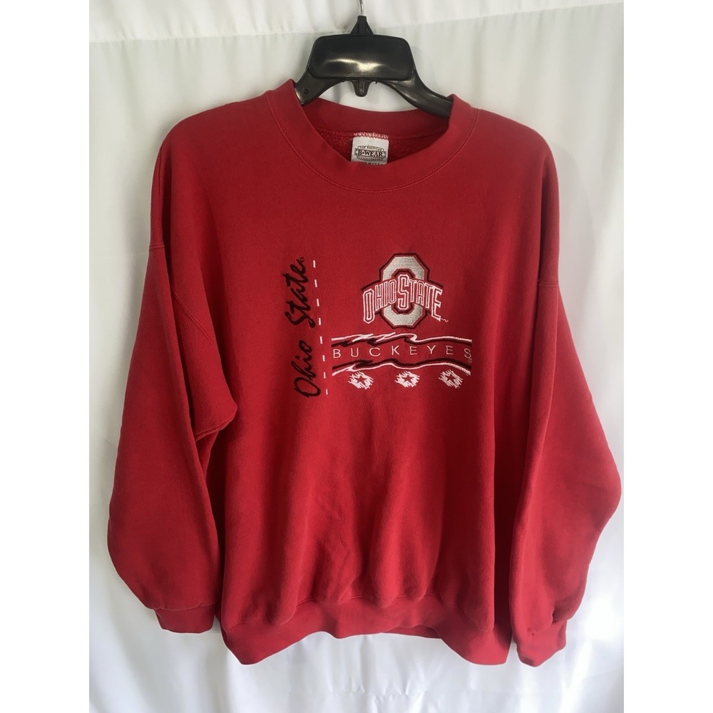 Vintage Ohio State Buckeyes Embroidered Red B Wear Sweatshirt XL Made USA